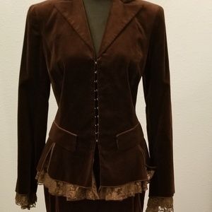 Brown Velvet suit with Lace